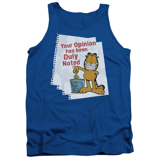 Garfield Duly Noted Mens Tank Top Shirt Royal Blue