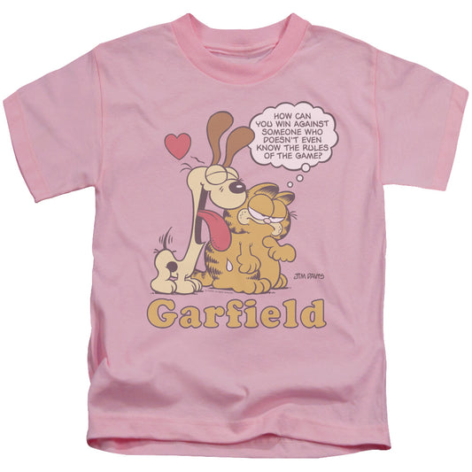 Garfield Cant Win Juvenile Kids Youth T Shirt Pink