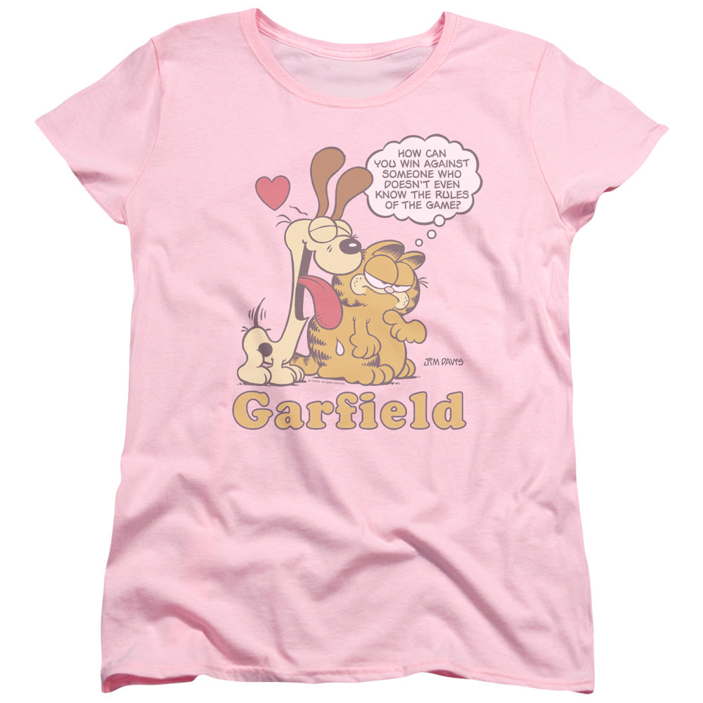 Garfield Cant Win Womens T Shirt Pink