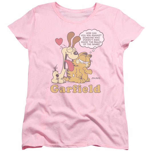 Garfield Cant Win Womens T Shirt Pink