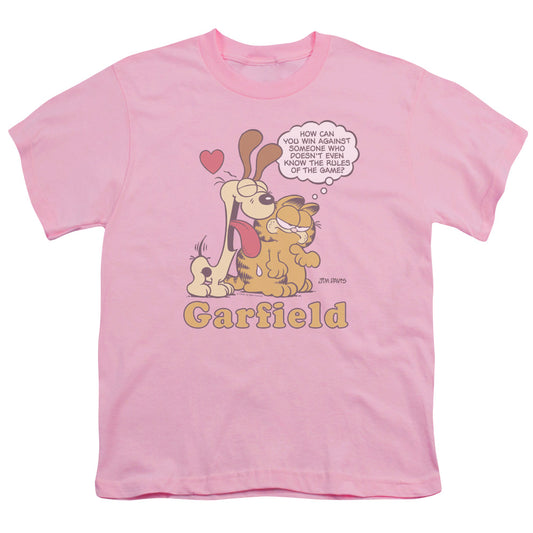 Garfield Cant Win Kids Youth T Shirt Pink