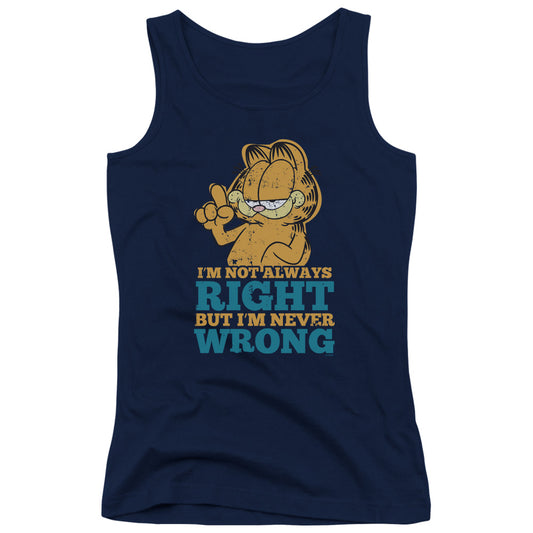 Garfield Never Wrong Womens Tank Top Shirt Navy