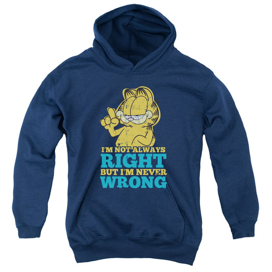 Garfield Never Wrong Kids Youth Hoodie Navy