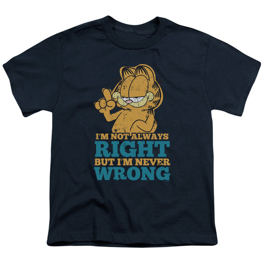 Garfield Never Wrong Kids Youth T Shirt Navy