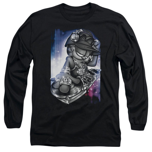 Garfield Dj Lazy Mens Long Sleeve Shirt Black Officially Licensed