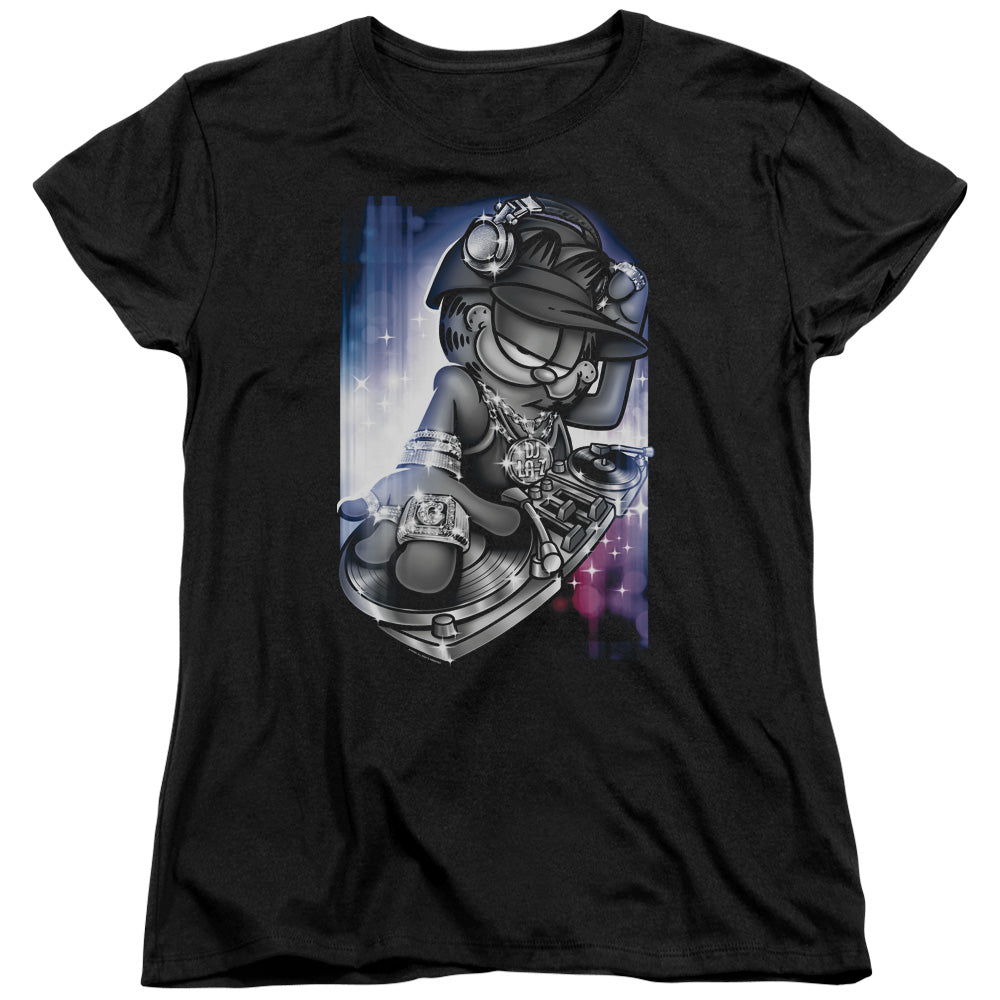 Garfield Dj Lazy Womens T Shirt Black