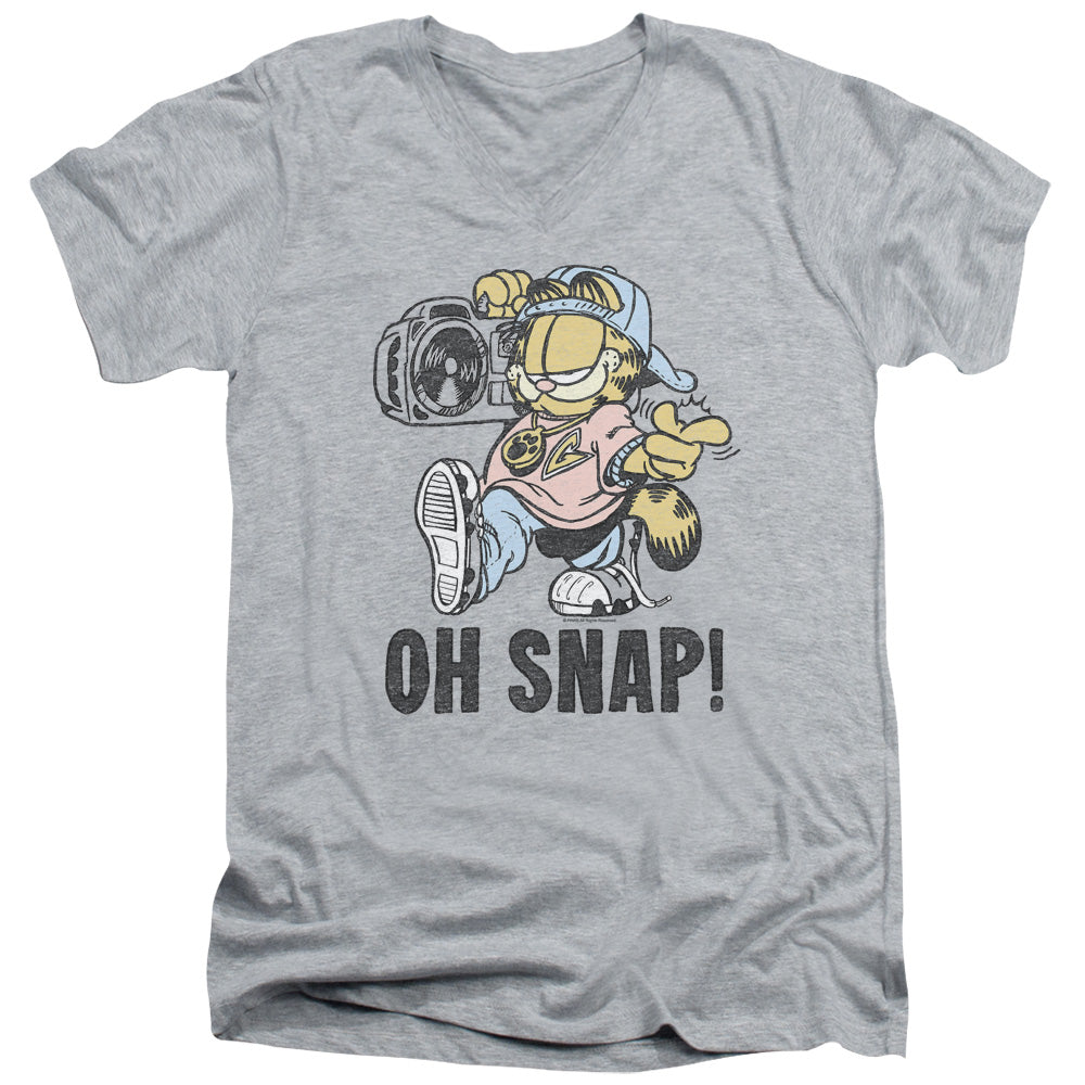 Garfield Oh Snap Mens Slim Fit V-Neck T Shirt Athletic Heather
