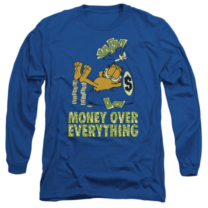 Garfield Money Is Everything Mens Long Sleeve Shirt Royal Blue
