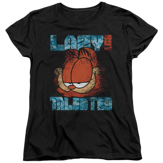 Garfield Lazy but Talented Distressed Womens T Shirt Black