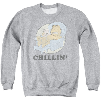 Garfield Chillin Mens Crewneck Sweatshirt Athletic Heather