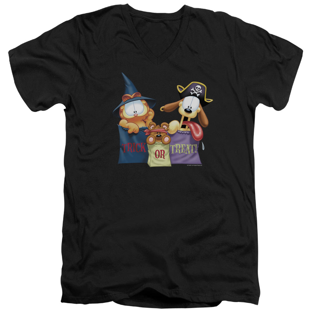 Garfield Grab Bags Mens Slim Fit V-Neck T Shirt Black