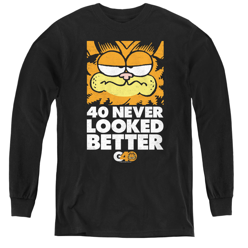 Garfield 40 Looks Long Sleeve Kids Youth T Shirt Black