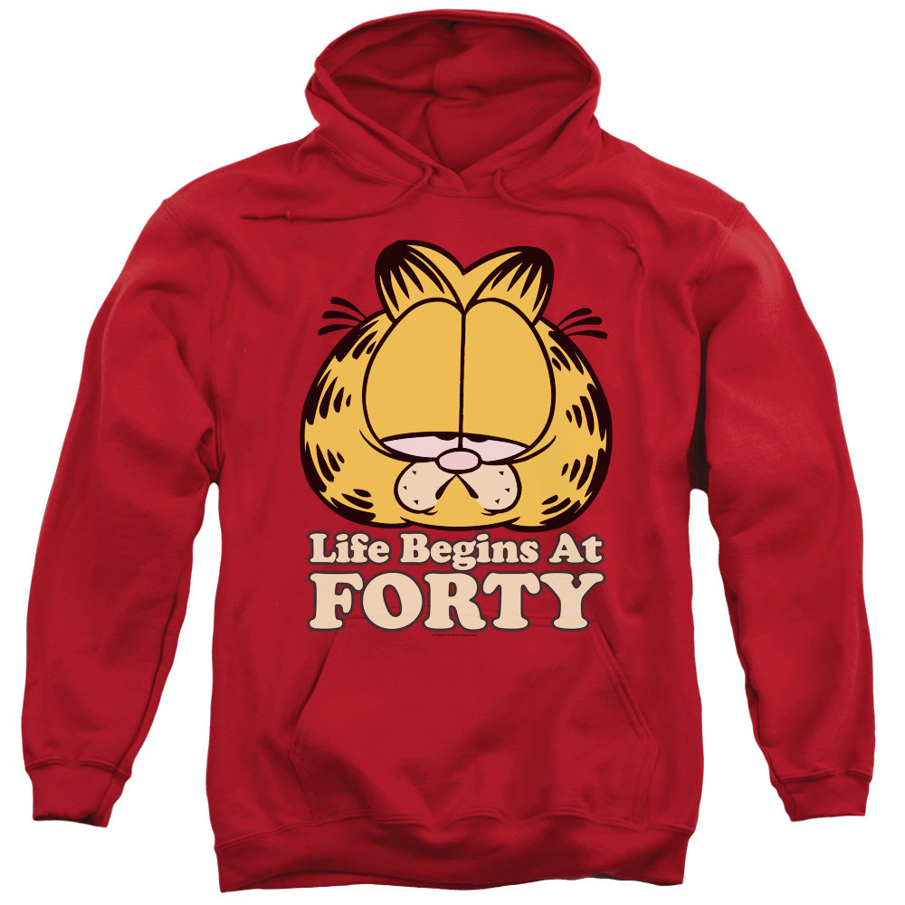 Garfield Life Begins At Forty Mens Hoodie Red