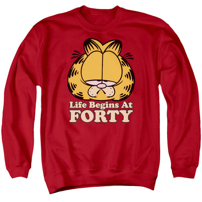 Garfield Life Begins At Forty Mens Crewneck Sweatshirt Red