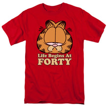 Load image into Gallery viewer, Garfield Life Begins at Forty Mens T Shirt Red