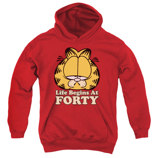 Garfield Life Begins at Forty Kids Youth Hoodie Red