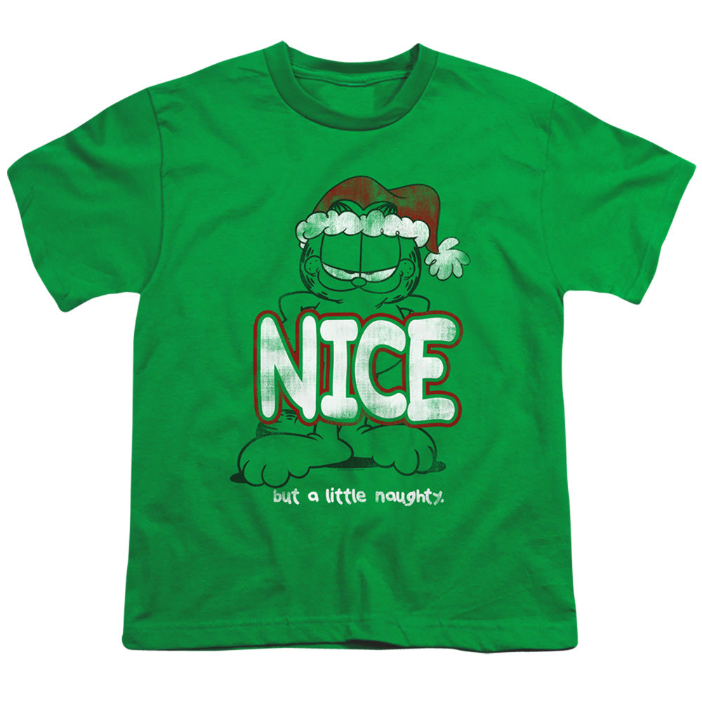 Garfield a Little Naughty Kids Youth T Shirt Kelly Green