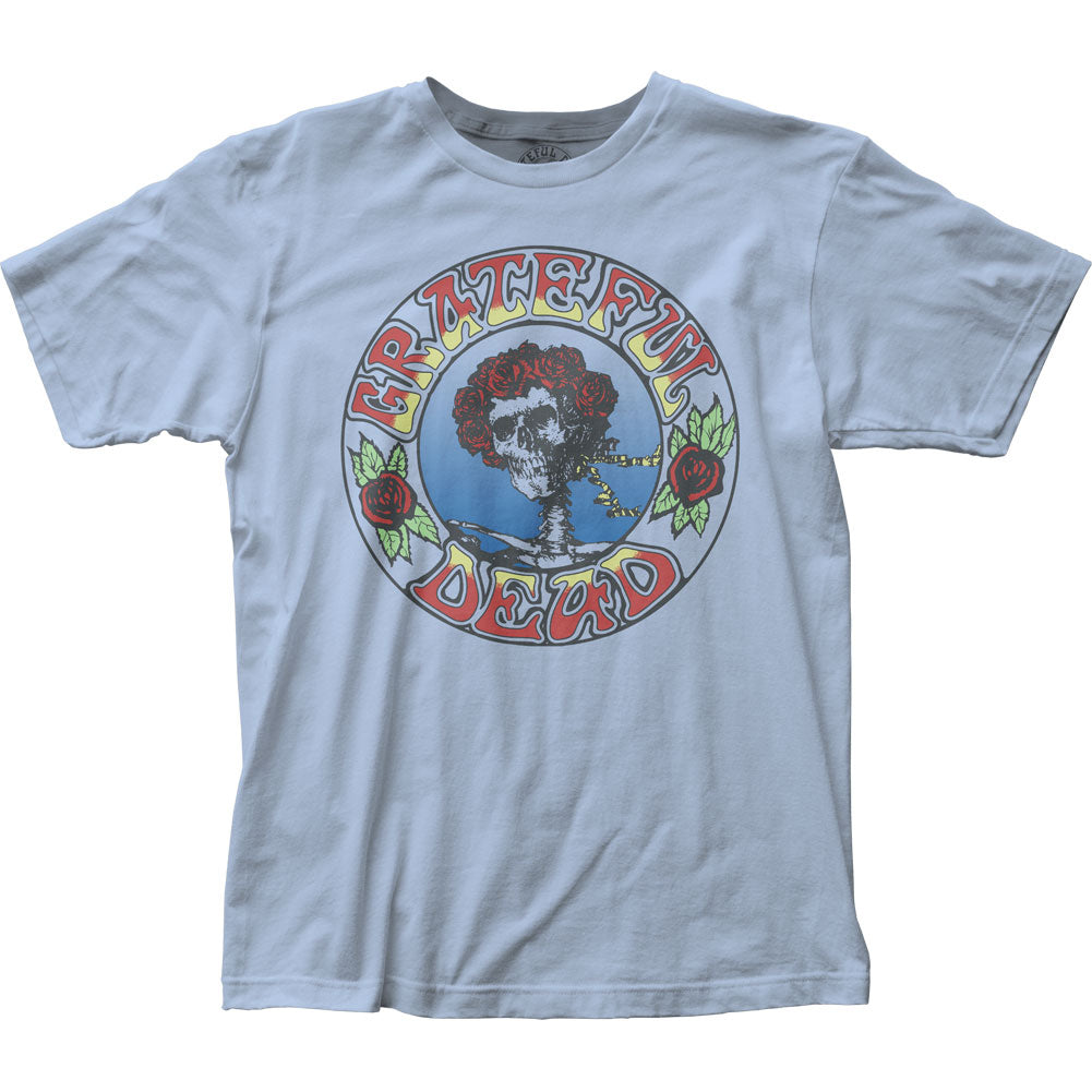 Grateful Dead Skull and Roses Mens T Shirt Light Blue