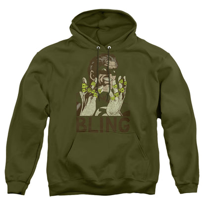Green Lantern Bling Bling Mens Hoodie Military Green Officially Licensed