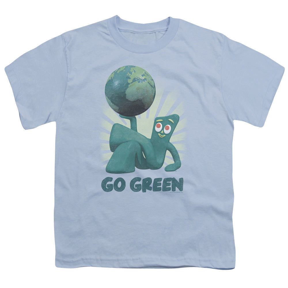 Gumby Go Green Kids Youth T Shirt Light Blue