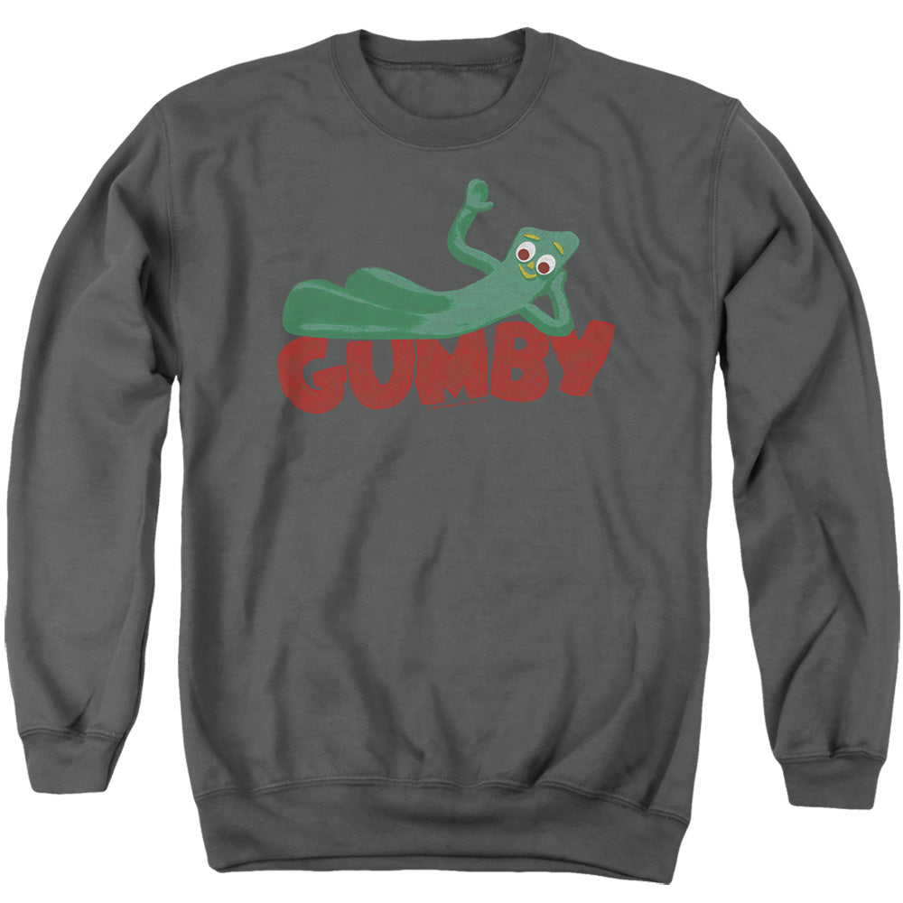 Gumby On Logo Mens Crewneck Sweatshirt Charcoal