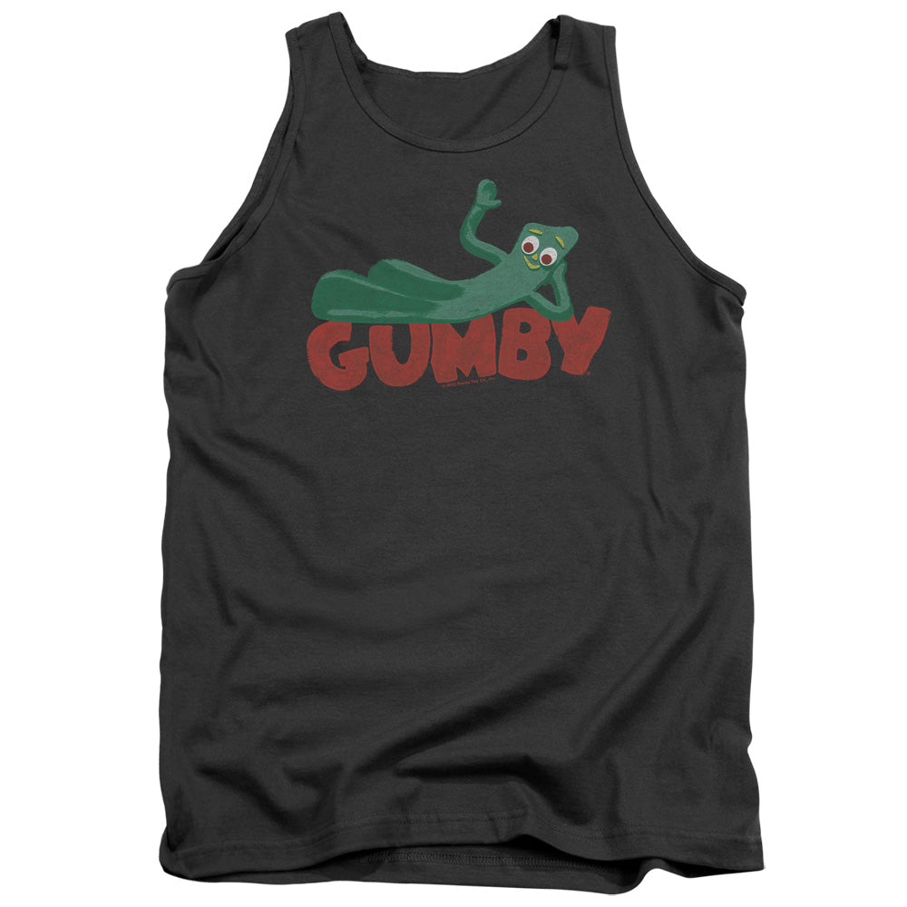 Gumby On Logo Mens Tank Top Shirt Charcoal