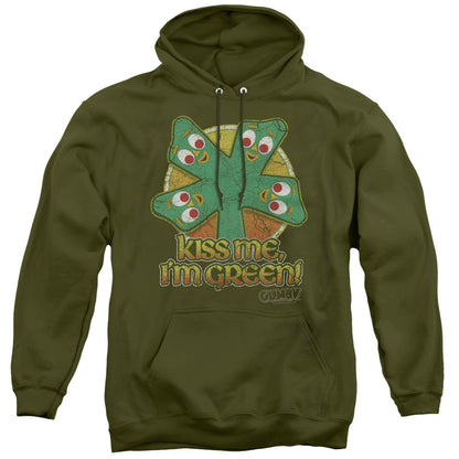 Gumby Kiss Me Mens Hoodie Military Green