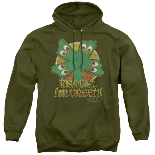 Gumby Kiss Me Mens Hoodie Military Green
