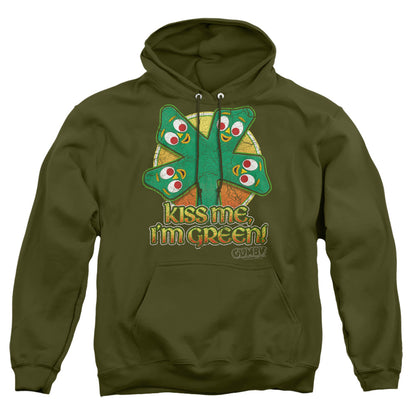 Gumby Kiss Me Mens Hoodie Military Green