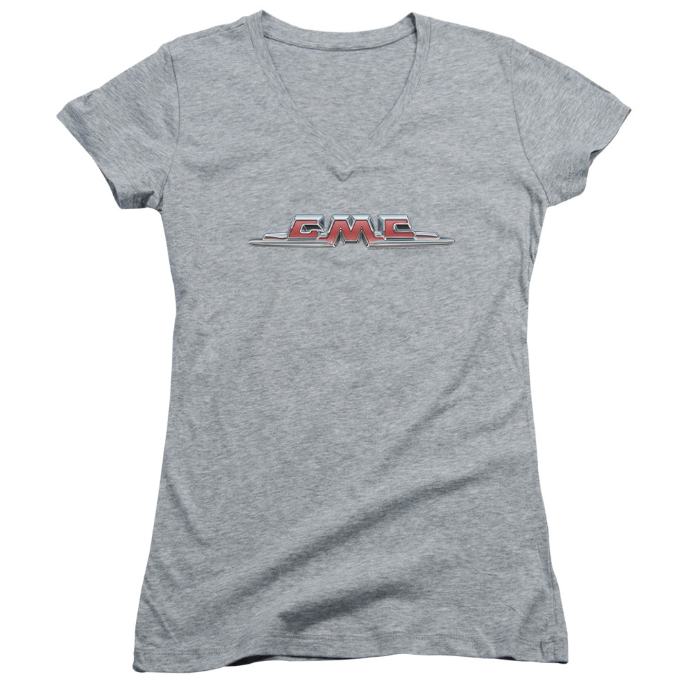 Gmc Chrome Logo Junior Sheer Cap Sleeve V-Neck Womens T Shirt Athletic Heather