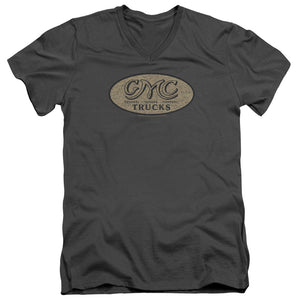 Gmc Vintage Oval Logo Mens Slim Fit V-Neck T Shirt Charcoal