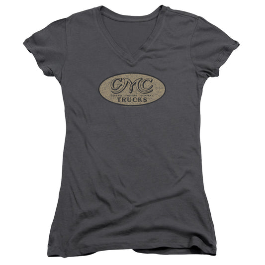 Gmc Vintage Oval Logo Junior Sheer Cap Sleeve V-Neck Womens T Shirt Charcoal