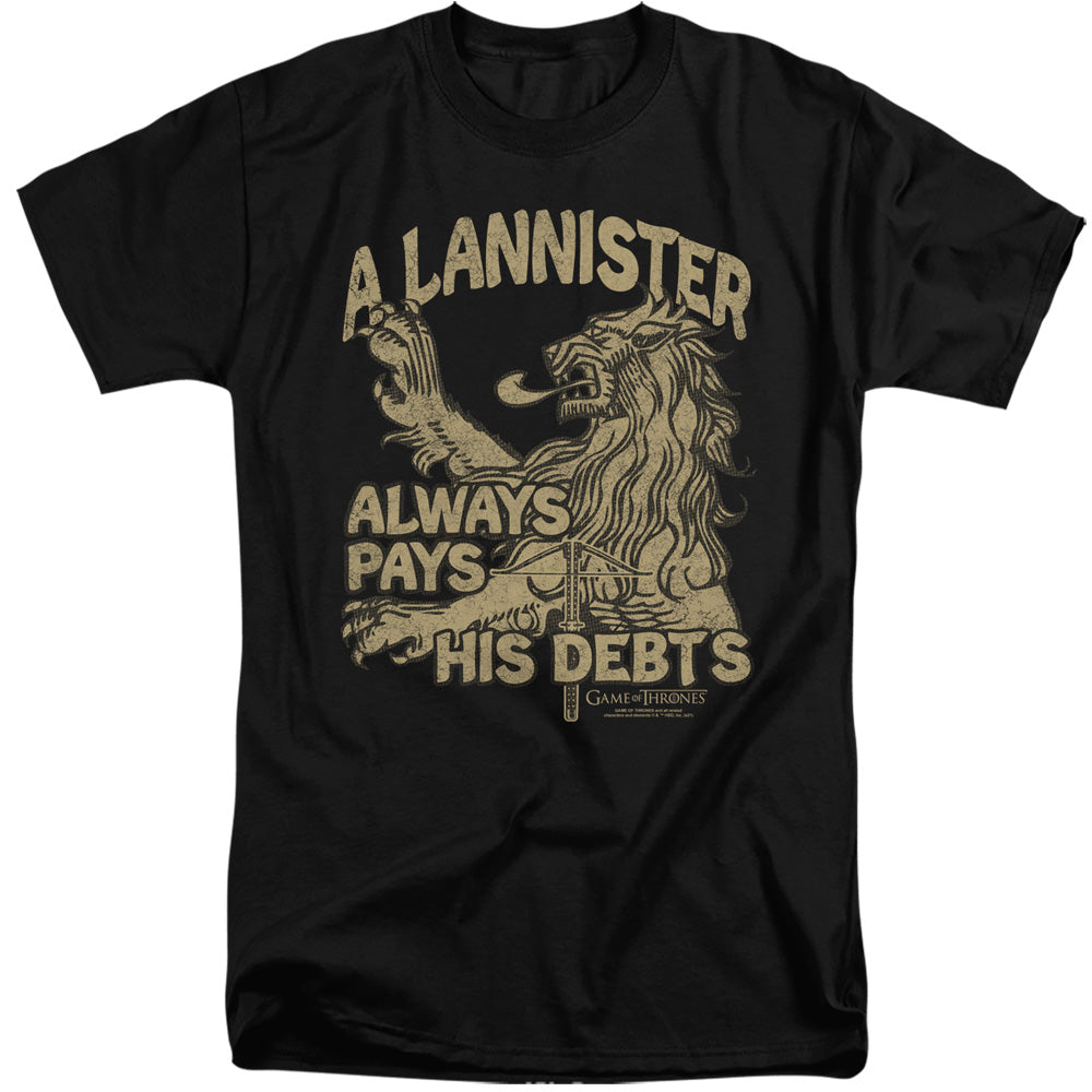 Game Of Thrones Debts Mens Tall T Shirt Black