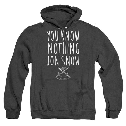 Game Of Thrones You Know Nothing Jon Snow Mens Heather Hoodie Black