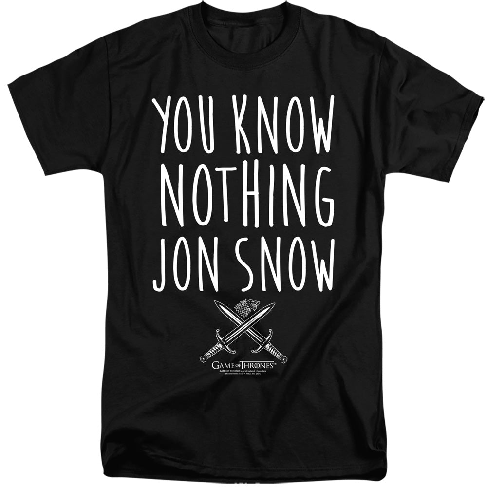 Game Of Thrones You Know Nothing Jon Snow Mens Tall T Shirt Black