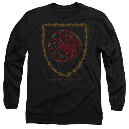 House Of The Dragon Dragon Shield Vintage Dark Mens Long Sleeve Shirt Black Officially Licensed