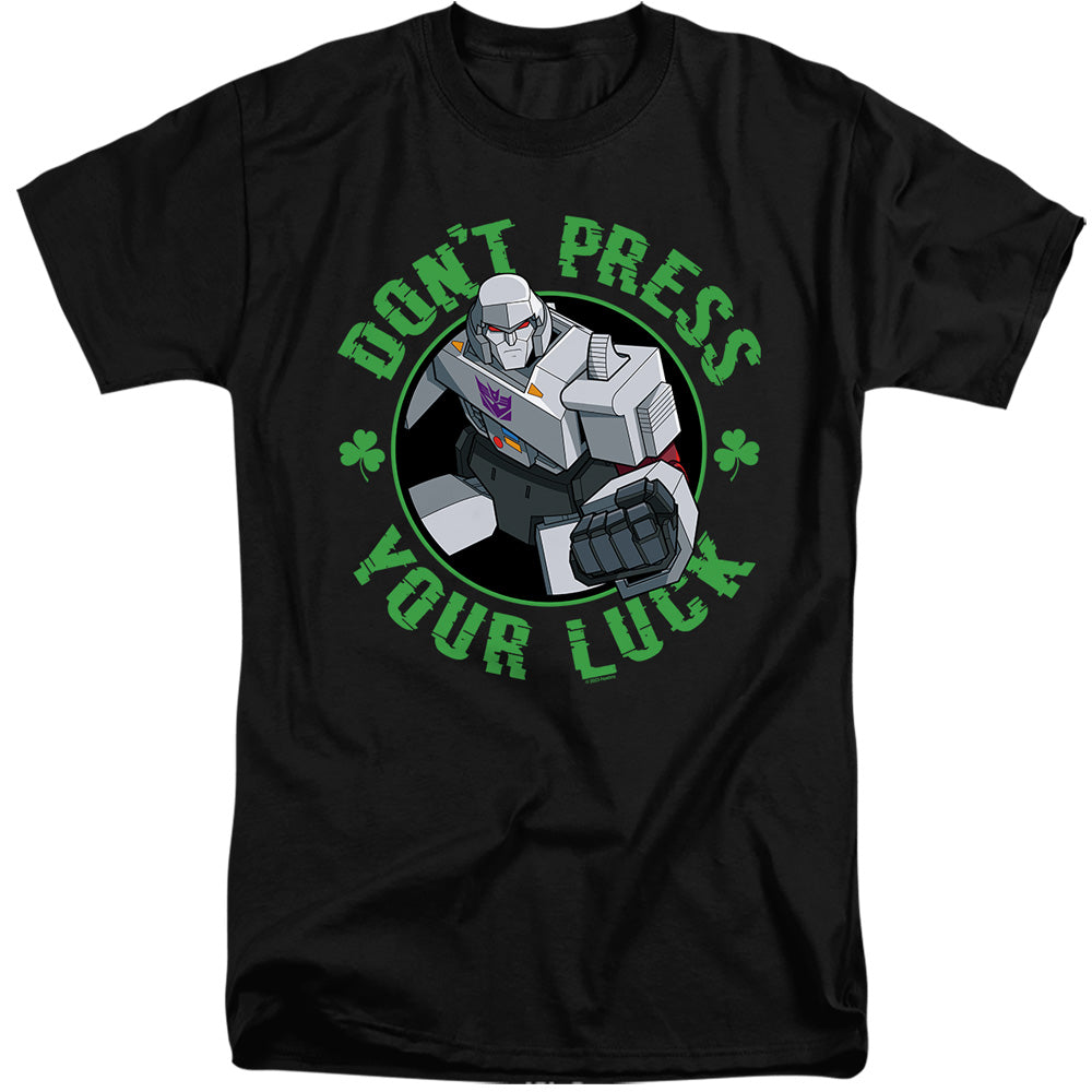 Transformers St. Patrick'S Day Megatron Don'T Press Your Luck Mens Tall T Shirt Black