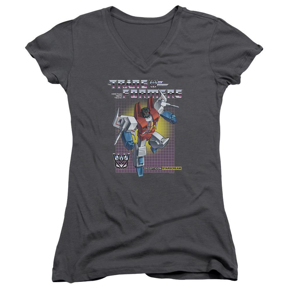 Transformers Starscream Junior Sheer Cap Sleeve V-Neck Womens T Shirt Charcoal