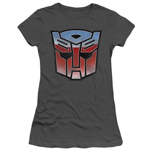 Transformers Vintage Autobot Logo Junior Sheer Cap Sleeve Womens T Shirt Charcoal