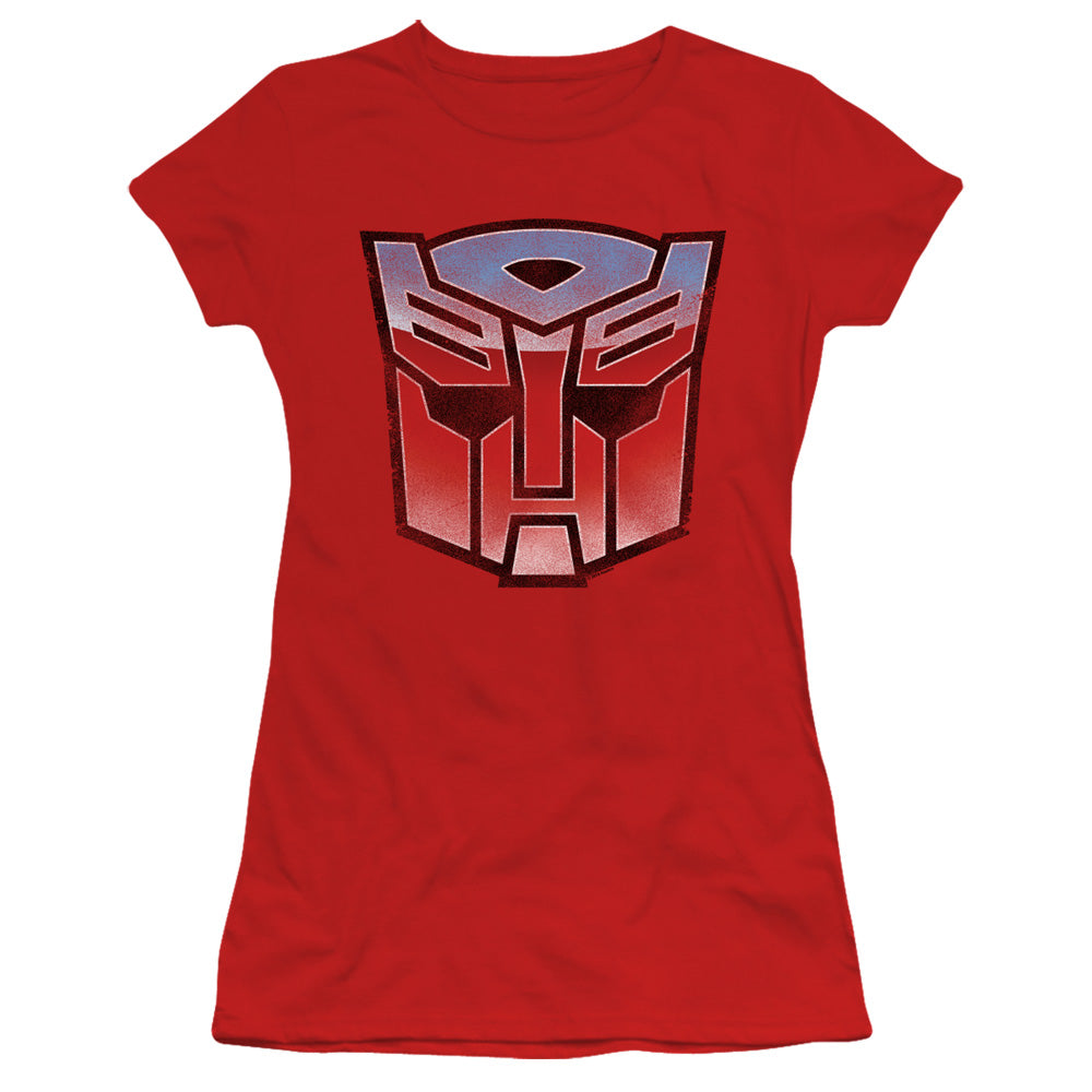 Transformers Vintage Autobot Logo Junior Sheer Cap Sleeve Womens T Shirt Red