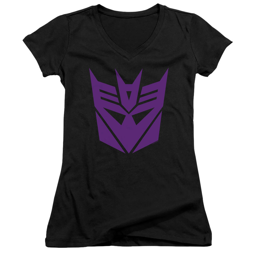 Transformers Decepticon Junior Sheer Cap Sleeve V-Neck Womens T Shirt Black