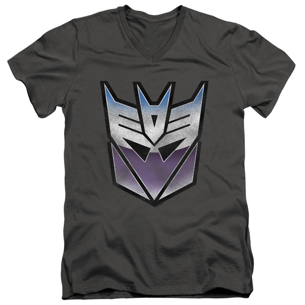 Transformers Vintage Decepticon Logo Mens Slim Fit V-Neck T Shirt Charcoal