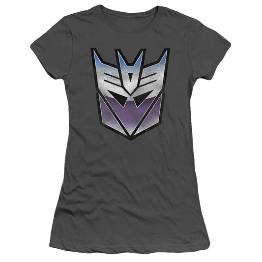 Transformers Vintage Decepticon Logo Junior Sheer Cap Sleeve Womens T Shirt Charcoal