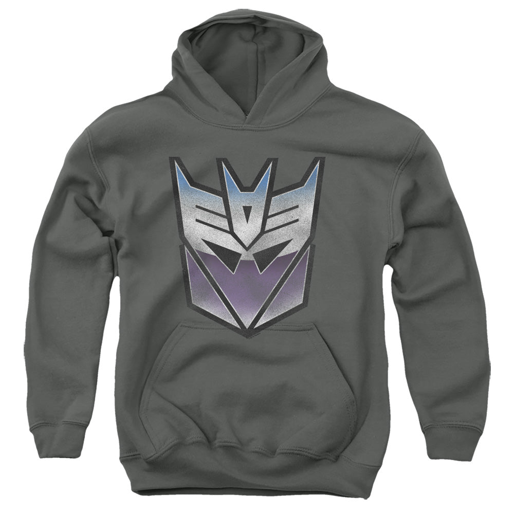 Transformers Vintage Decepticon Logo Kids Youth Hoodie Charcoal