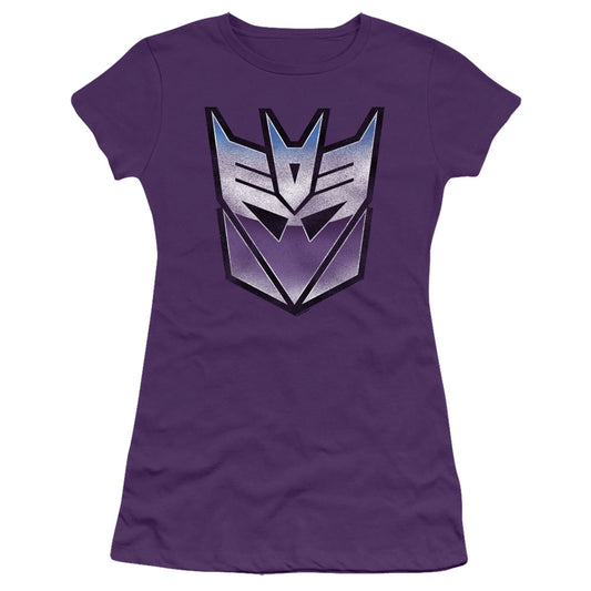 Transformers Vintage Decepticon Logo Junior Sheer Cap Sleeve Womens T Shirt Purple