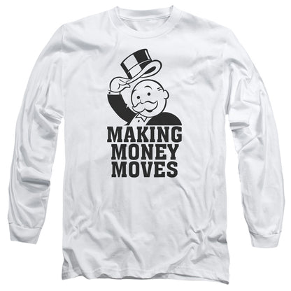 Monopoly Money Moves Mens Long Sleeve Shirt White