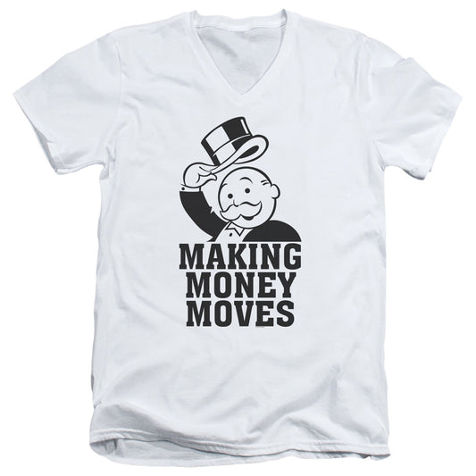 Monopoly Money Moves Mens Slim Fit V-Neck T Shirt White