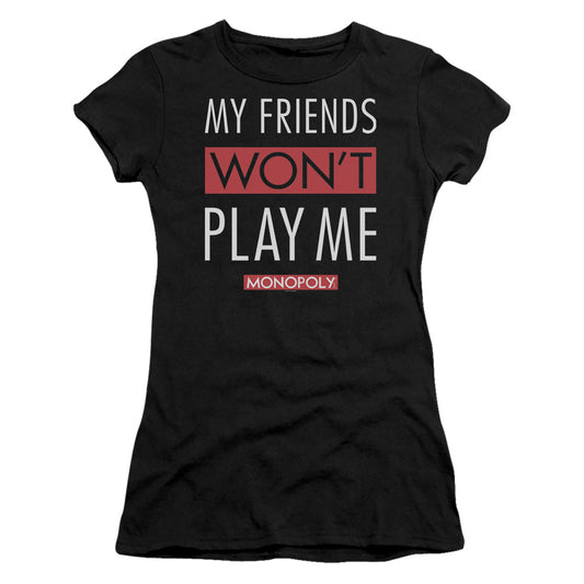 Monopoly My Friends Junior Sheer Cap Sleeve Womens T Shirt Black