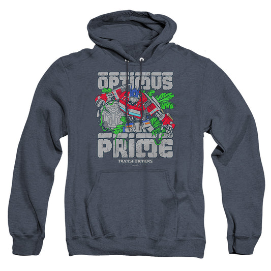 Transformers Optimus Prime In Ruins Mens Heather Hoodie Navy