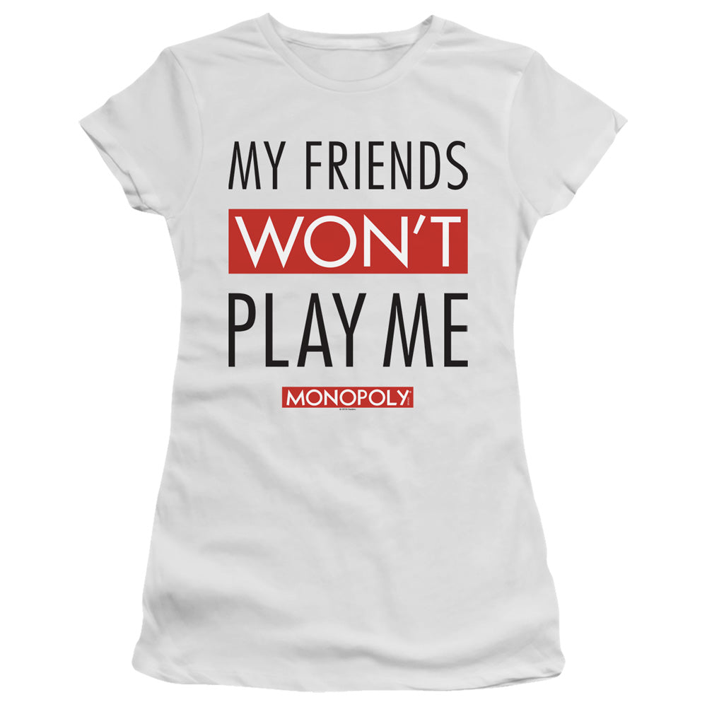 Monopoly My Friends Junior Sheer Cap Sleeve Womens T Shirt White